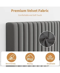 gaomon Twin Size Velvet Platform Bed Frame with Vertical Channel Tufted Adjustable Headboard, Wooden Slats Support