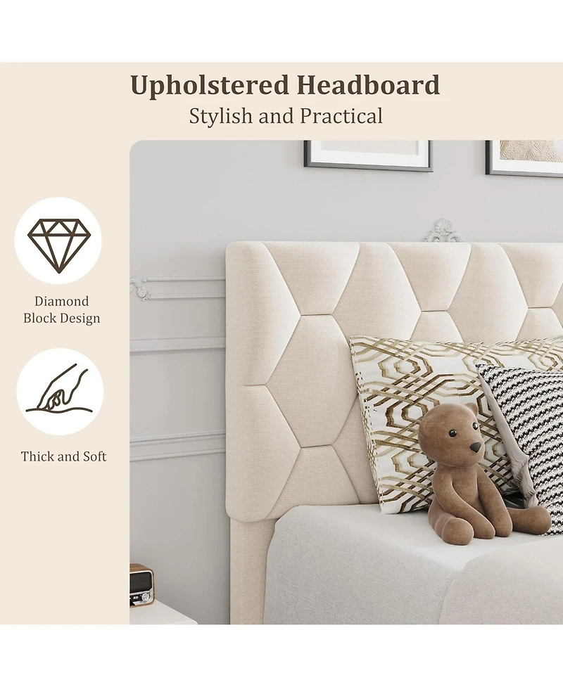 gaomon Twin Platform Bed Frame with Adjustable Upholstered Headboard, Modern Design, Wooden Slats Support, Triangular Legs, Easy Assembly