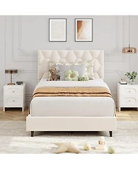 gaomon Twin Platform Bed Frame with Adjustable Upholstered Headboard, Modern Design, Wooden Slats Support, Triangular Legs, Easy Assembly