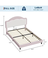 gaomon Kids Bed Frame with Led Headboard, Sherpa Upholstered Platform Bed, Wooden Slats Support, No Box Spring Needed