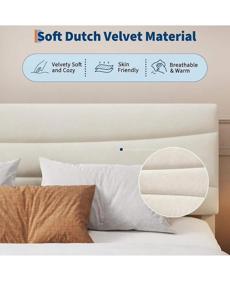 gaomon Upholstered Bed Frame with Headboard, Platform Bed with Wood Slats Support, No Box Spring Needed, Velvet.