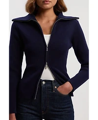 Karen Millen Women's Cotton Zip Through Collar Knit Cardigan