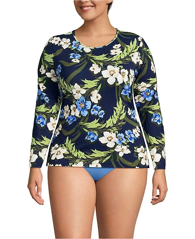 Lands' End Plus SunShade Upf 50 Long Sleeve Rash Guard Swim Tee