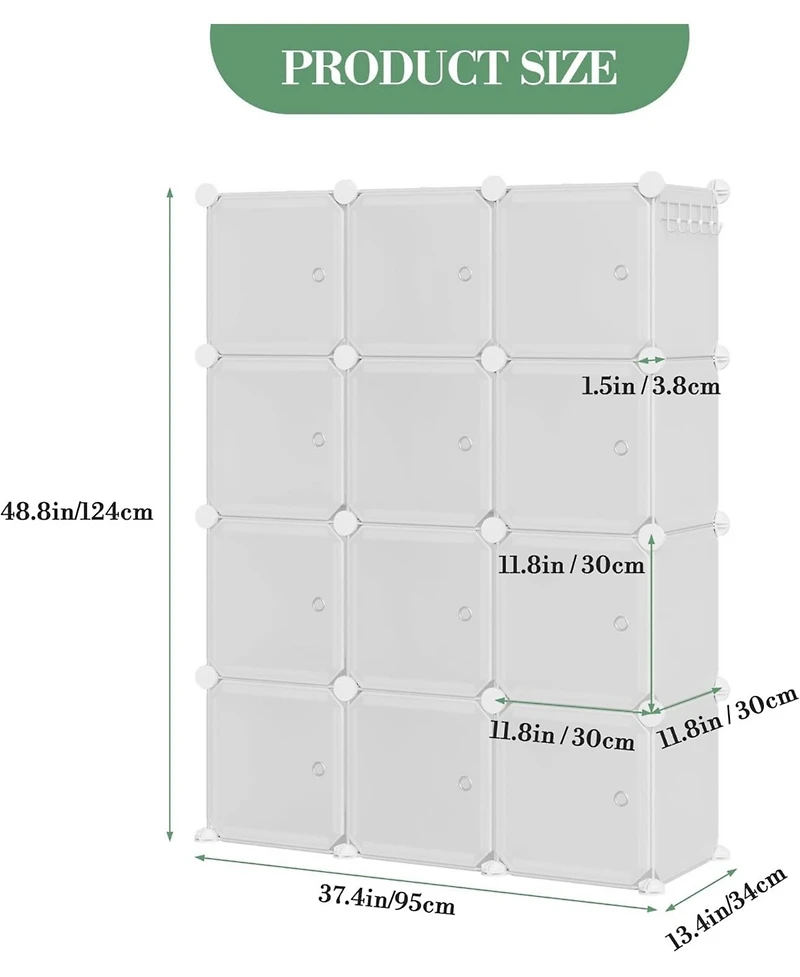 gaomon 12-Cube Stackable Modular Shoe Storage Cabinet Organizer with Doors