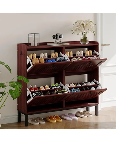 gaomon Modern Shoe Storage Cabinet with 4 Hollow-Panel Flip Drawers
