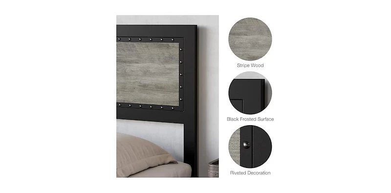 gaomon Metal Platform Bed Frame with Headboard, 4 Storage Drawers & Charging Station, Strong Slat Support