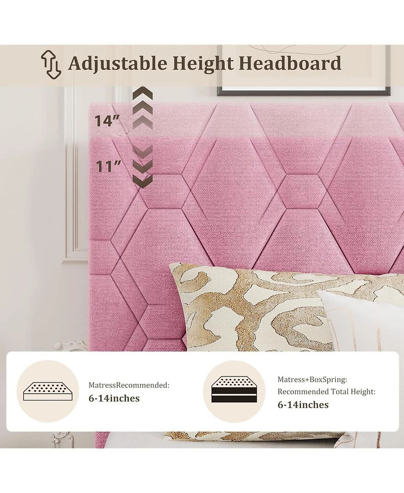 gaomon Queen Size Velvet Upholstered Platform Bed Frame with Adjustable Headboard, Wooden Slats Support, No Box Spring Needed, Easy Assembly