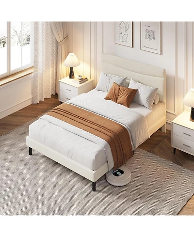 gaomon Full Upholstered Bed Frame with Headboard, Platform Bed with Wood Slats Support, No Box Spring Needed