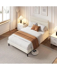 gaomon Full Upholstered Bed Frame with Headboard, Platform Bed with Wood Slats Support, No Box Spring Needed