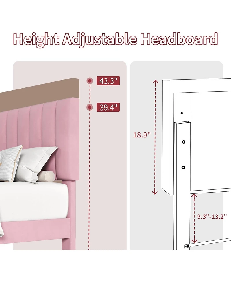 gaomon Velvet Upholstered Platform Bed Frame with Adjustable Headboard, No Box Spring Needed
