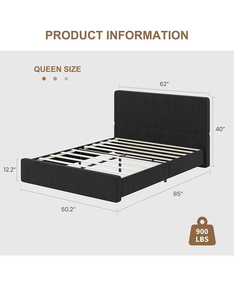 gaomon Queen Upholstered Platform Bed Frame with Headboard, Strong Wood Slats Support, No Box Spring Needed