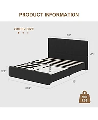 gaomon Queen Upholstered Platform Bed Frame with Headboard, Strong Wood Slats Support, No Box Spring Needed