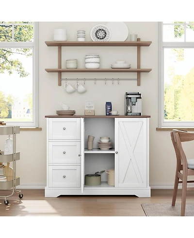 gaomon Buffet Cabinet 42-Inch-Wide Shelves and Doors Farmhouse Coffee Bar