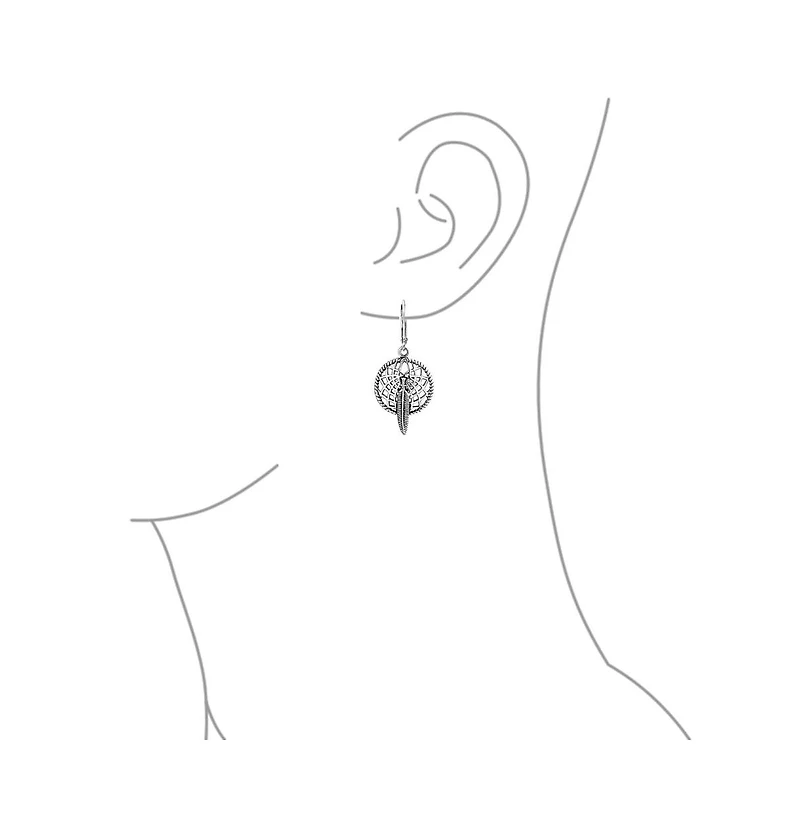 Bling Jewelry Native American Style Dream Catcher Feather Leaf Dangle Earrings