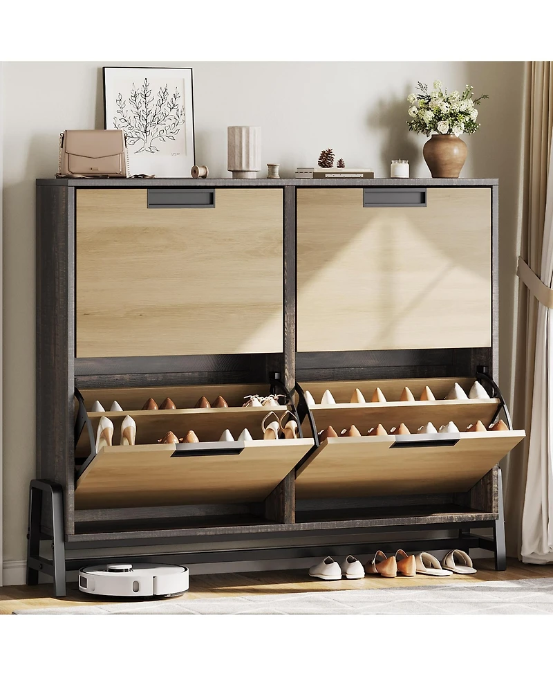 Homfan Shoe Cabinet Storage for Entryway, Narrow Shoe Organizers, Freestanding with Metal Legs, Shoe Rack with 3-Tier Adjustable Shelves