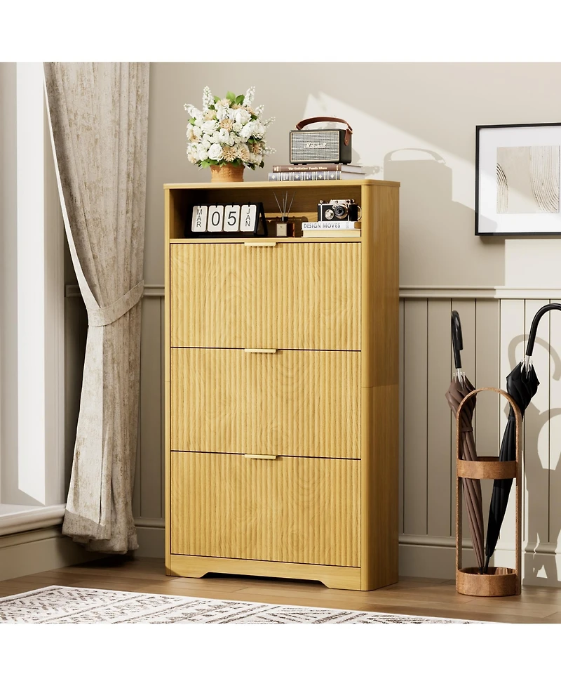 Clihome Shoe Cabinet Storage with 3 Flip Drawers, Tall Free Standing Shoe Organizer Rack