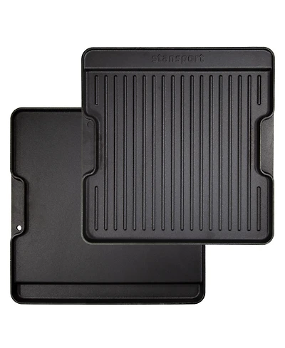 Stansport Pre-Seasoned Double Sided Cast Iron Griddle with Built in Grease Trap