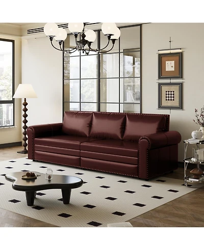 Streamdale Furniture Chesterfield Sleeper Sofa Bed, Pull Out, Faux Leather, Nailhead Trim