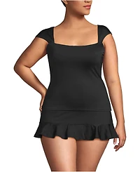 Lands' End Plus Square Neck Underwire Tankini Top