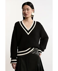 Karen Millen Women's Cotton V-Neck Knit Boxy Jumper