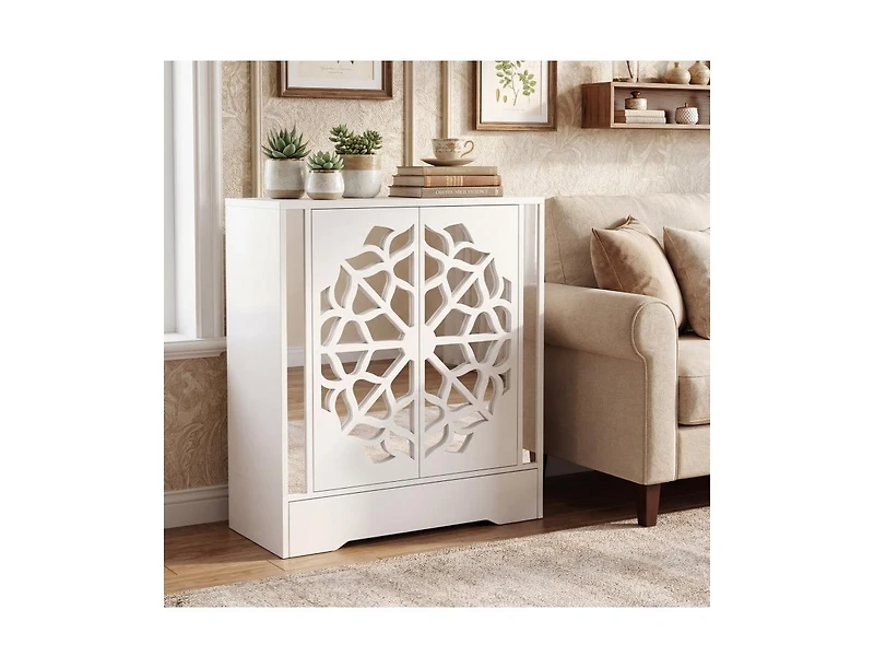 Slickblue Mirrored Shoe Cabinet 4-Tier Organizer with Large Drawer