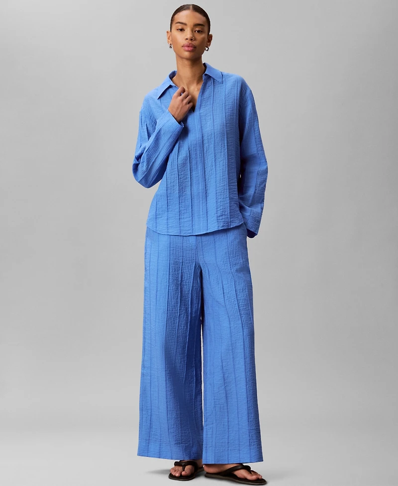 Calvin Klein Women's Long-Sleeve Classic-Fit Open Collared Shirt