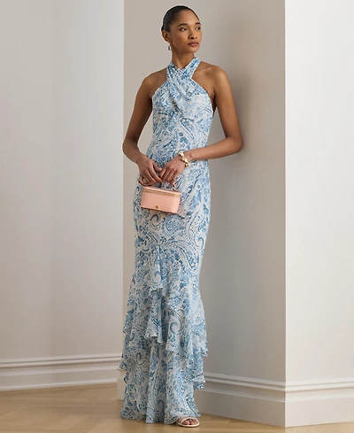 Lauren Ralph Women's Paisley-Print Halter Neck Maxi Dress