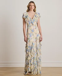 Lauren Ralph Women's Floral Print V-Neck Maxi Dress