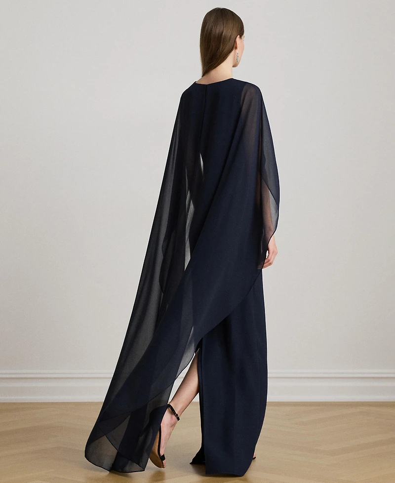 Lauren Ralph Women's Round-Neck Cape-Overlay Georgette Ball Gown