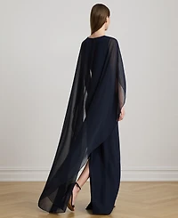 Lauren Ralph Women's Round-Neck Cape-Overlay Georgette Ball Gown