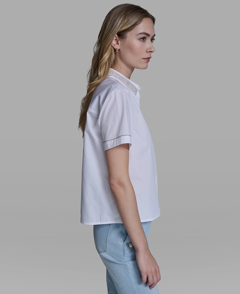 Karl Lagerfeld Paris Women's Short-Sleeve Collared Top