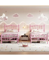 gaomon Twin Xl Kids Bed Frame with Headboard & Footboard, Heart-Shaped Metal Platform Bed, Heavy-Duty Steel Slats, Quiet Support