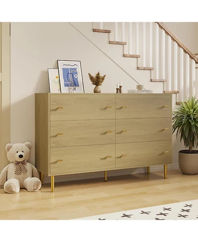 gaomon Farmhouse 6-Drawer Dresser, 47.2" Wide Rustic Wooden Chest with Bar Handles, Large Storage Organizer for Bedroom, Living Room, Entryway