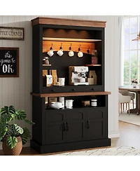 gaomon Coffee Bar Cabinet with Led Light, 72 Tall Farmhouse Hutch Storage, Sideboard Buffet Microwave Stand