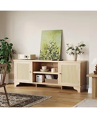 gaomon 61.8" Rattan Tv Stand for TVs up to 70", Boho Entertainment Center Table, Media Console with Storage