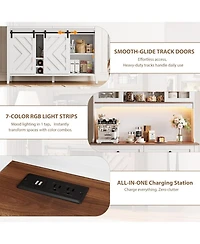 gaomon 72" Sliding Barn Door High Bar Cabinet Farmhouse, Large Kitchen Buffet with Hutch Wine Storage