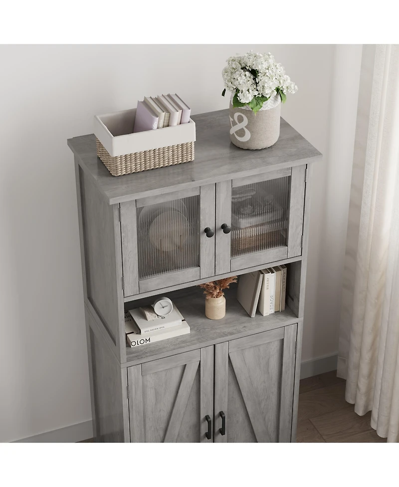 gaomon Storage Cabinets, 54 Inch Tall Hutch Bar Cabinet with Glass Doors and Adjustable Shelves