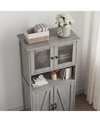 gaomon Storage Cabinets, 54 Inch Tall Hutch Bar Cabinet with Glass Doors and Adjustable Shelves