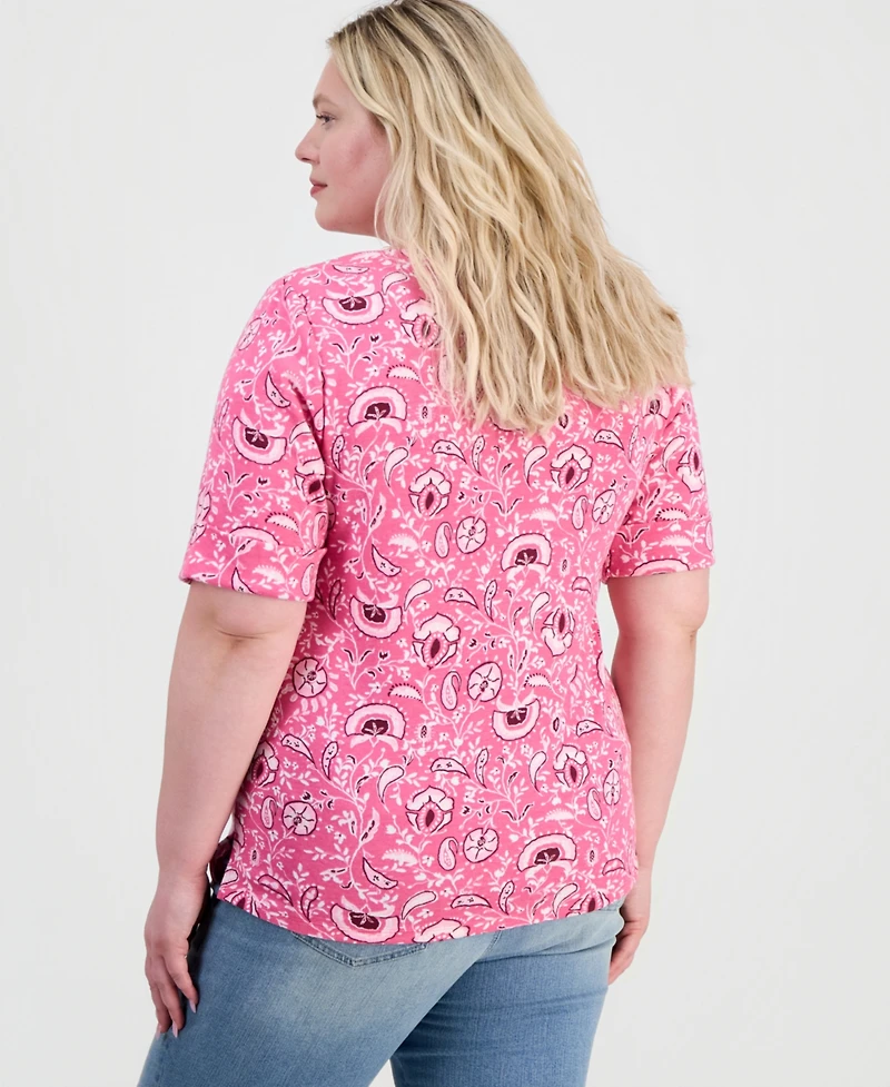 Style & Co Plus Printed Boat-Neck Elbow-Sleeve Top, Macy's Exclusive
