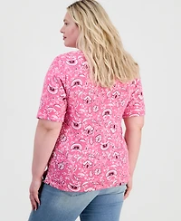 Style & Co Plus Printed Boat-Neck Elbow-Sleeve Top, Macy's Exclusive