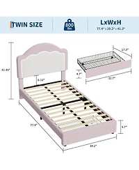gaomon Twin Kids Upholstered Bed with Led Headboard, Plush Sherpa Fabric, Wooden Slats Support