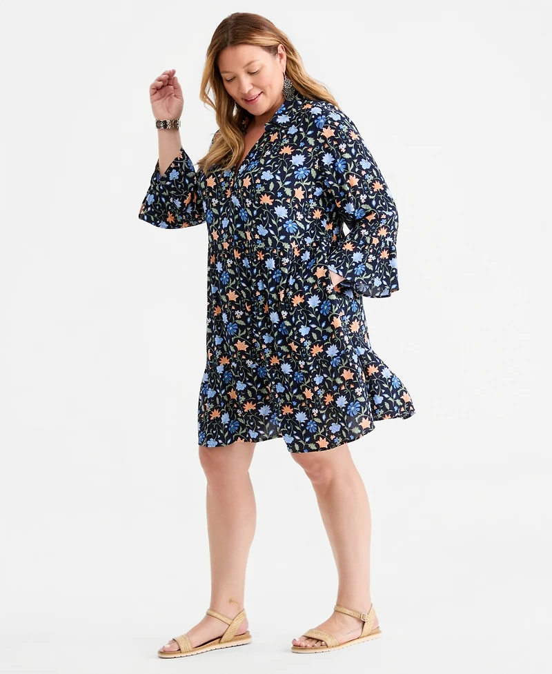 Style & Co Plus Printed V-Neck Tiered Dress, Macy's Exclusive