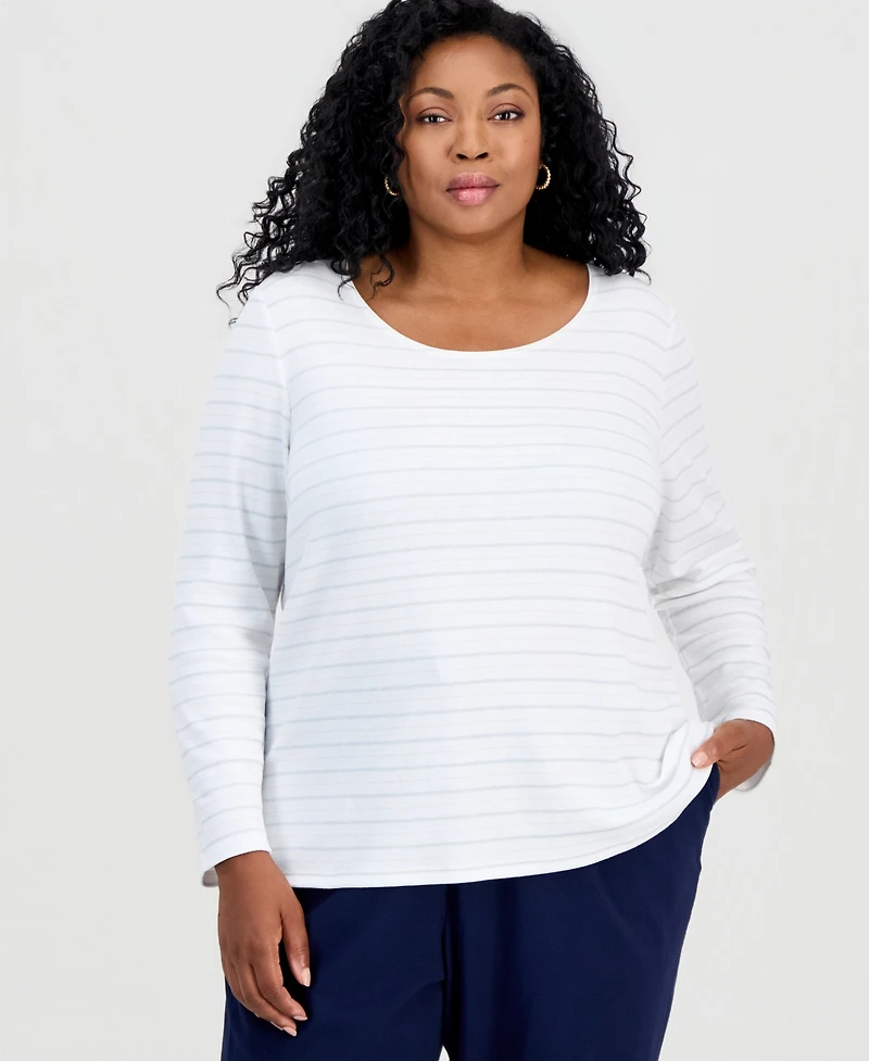 Style & Co Plus Double-Stripe Scoop-Neck Top, Macy's Exclusive