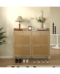 gaomon Rattan Shoe Cabinet Storage for Entryway, Shoe Organizer Cabinet with 4 Flip Drawers and 2 Slide Drawers, Hidden Shoe Storage Free Standing