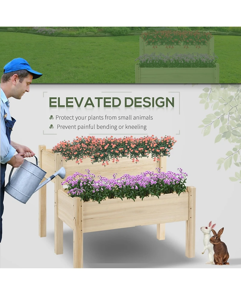 2-Tier Raised Garden Bed Wood Planter Stand Plant Grow Box 34"x34"x28"