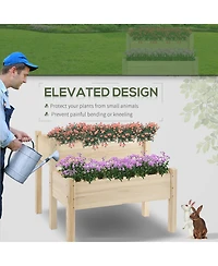 2-Tier Raised Garden Bed Wood Planter Stand Plant Grow Box 34"x34"x28"