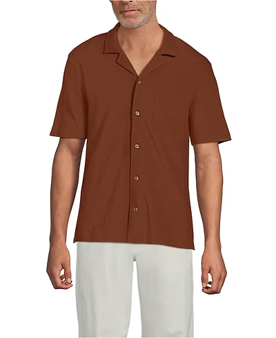 Lands' End Men's Short Sleeve Cotton Linen Button Through Camp Collar Shirt