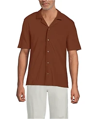 Lands' End Men's Short Sleeve Cotton Linen Button Through Camp Collar Shirt