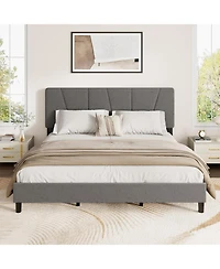 gaomon King Size Upholstered Platform Bed Frame with Adjustable Linen Headboard, Wooden Slats Support, No Box Spring Needed