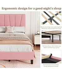 gaomon Twin Xl Upholstered Platform Bed Frame with Fabric Headboard, Wooden Slat Support, No Box Spring Needed, Easy Assembly
